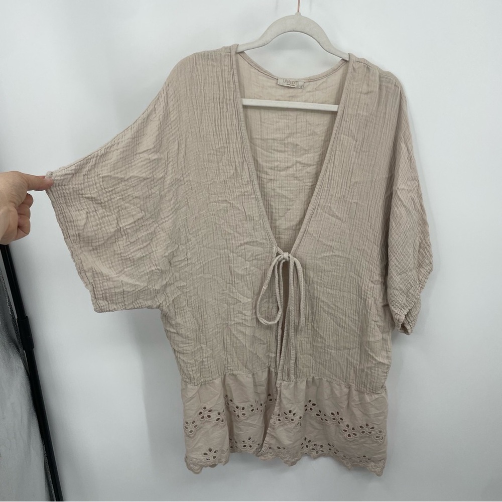Lara Guidotti Made In Italy Cardigan Topper One Size Gauze Cotton Beige Oatmeal